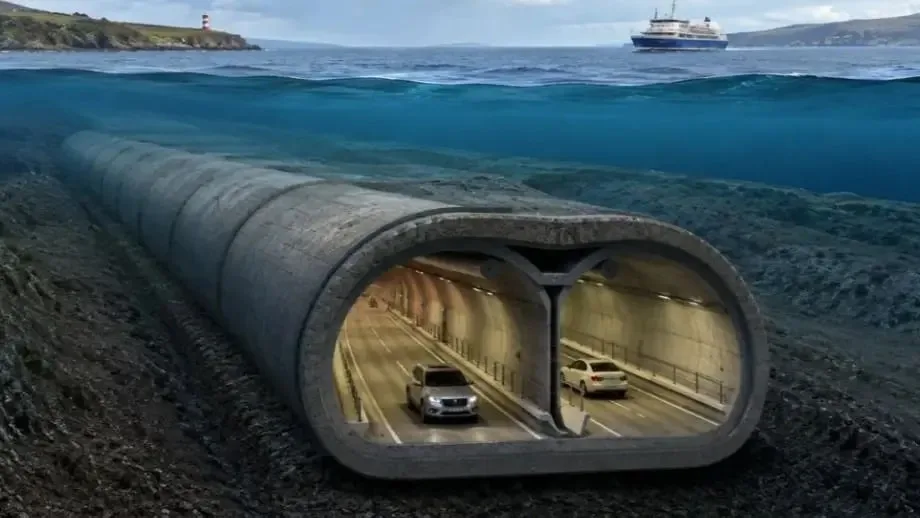Mapa del Estrecho de Magallanes con trazado propuesto para túnel submarino