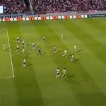 Captura de video del gol de Aldosivi a River con línea de offside marcada