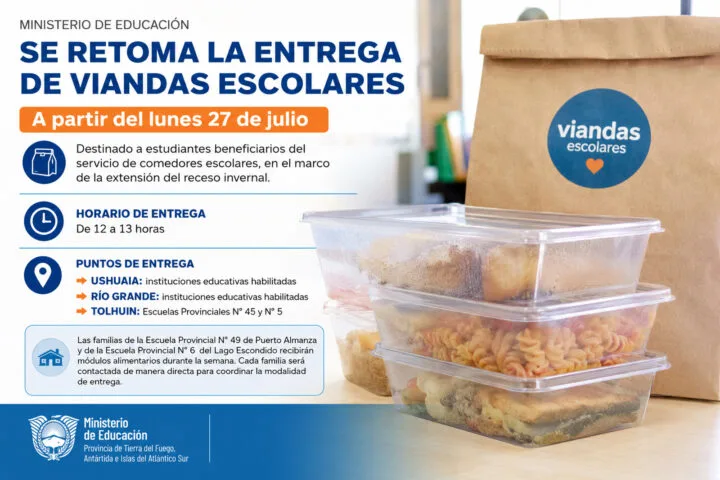 Viandas escolares listas para entregar en un establecimiento educativo de Tierra del Fuego