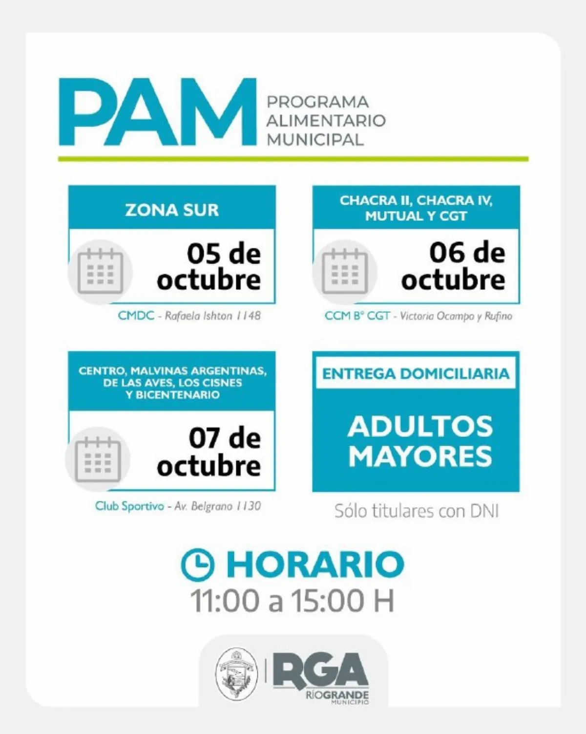 Río Grande: el lunes 5 comienzan las entregas de módulos alimentarios del PAM